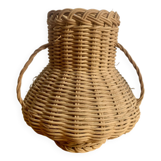 Amphora-shaped woven straw vase