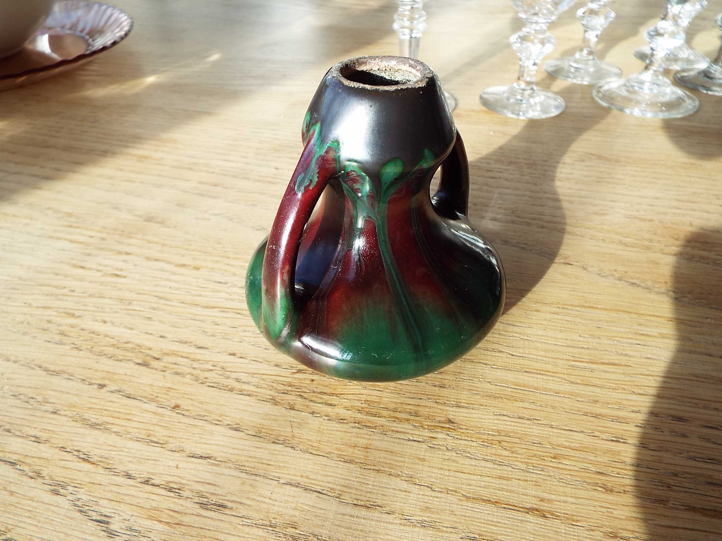 Flamed stoneware vase candle holder