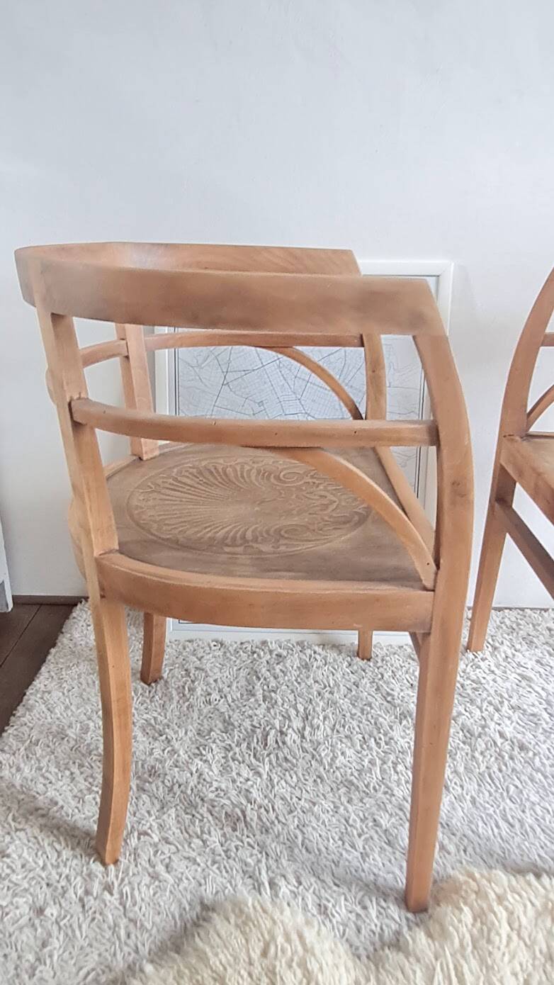 Pair of chairs in the style of antique armchairs circa 1940 - engraved seat.