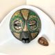 Vintage mask in carved wood beads and copper metal