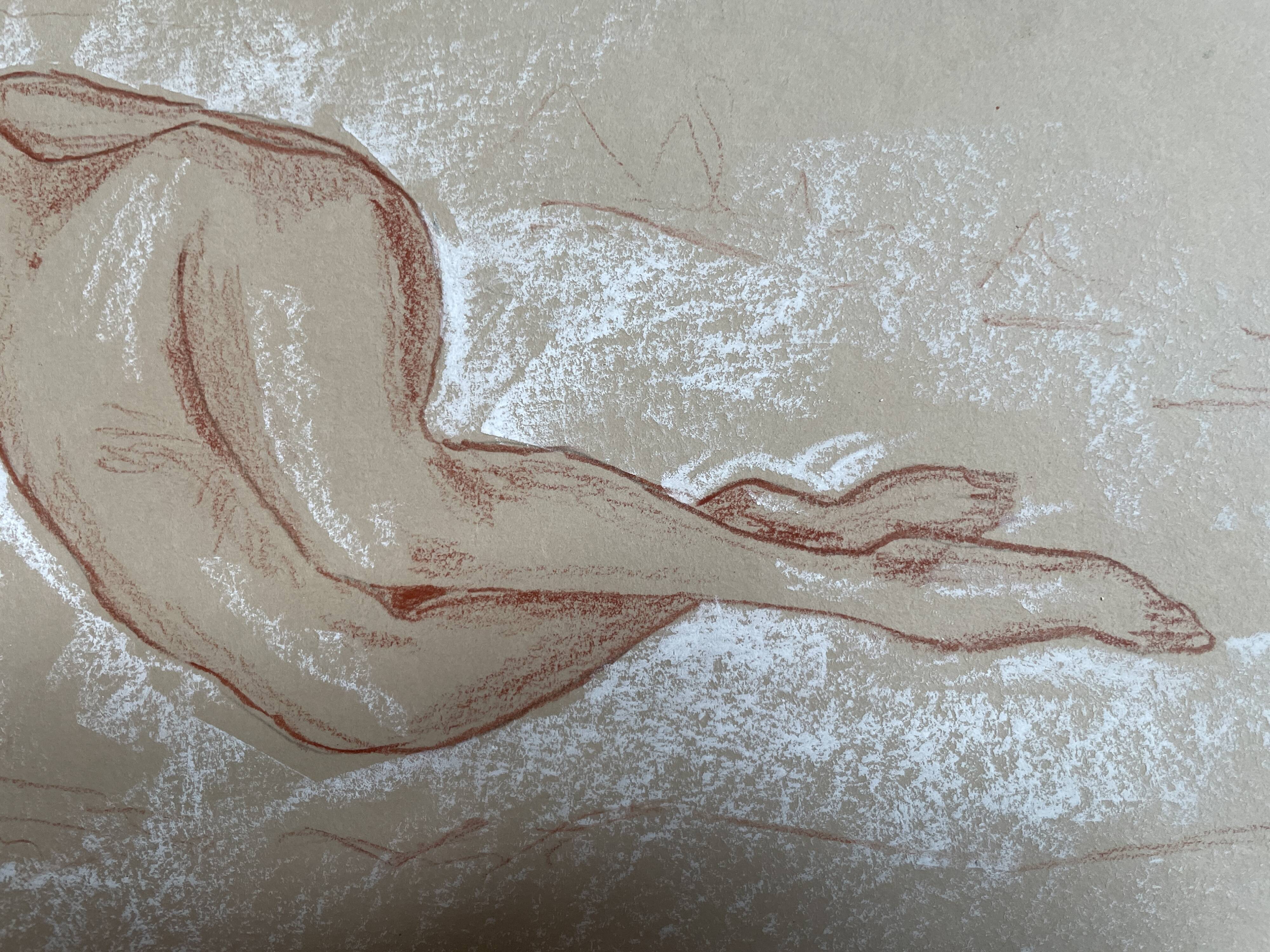 Signed sanguine drawing of a female portrait "The Nap"