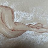 Tableau signé sanguine portrait féminin « la sieste »