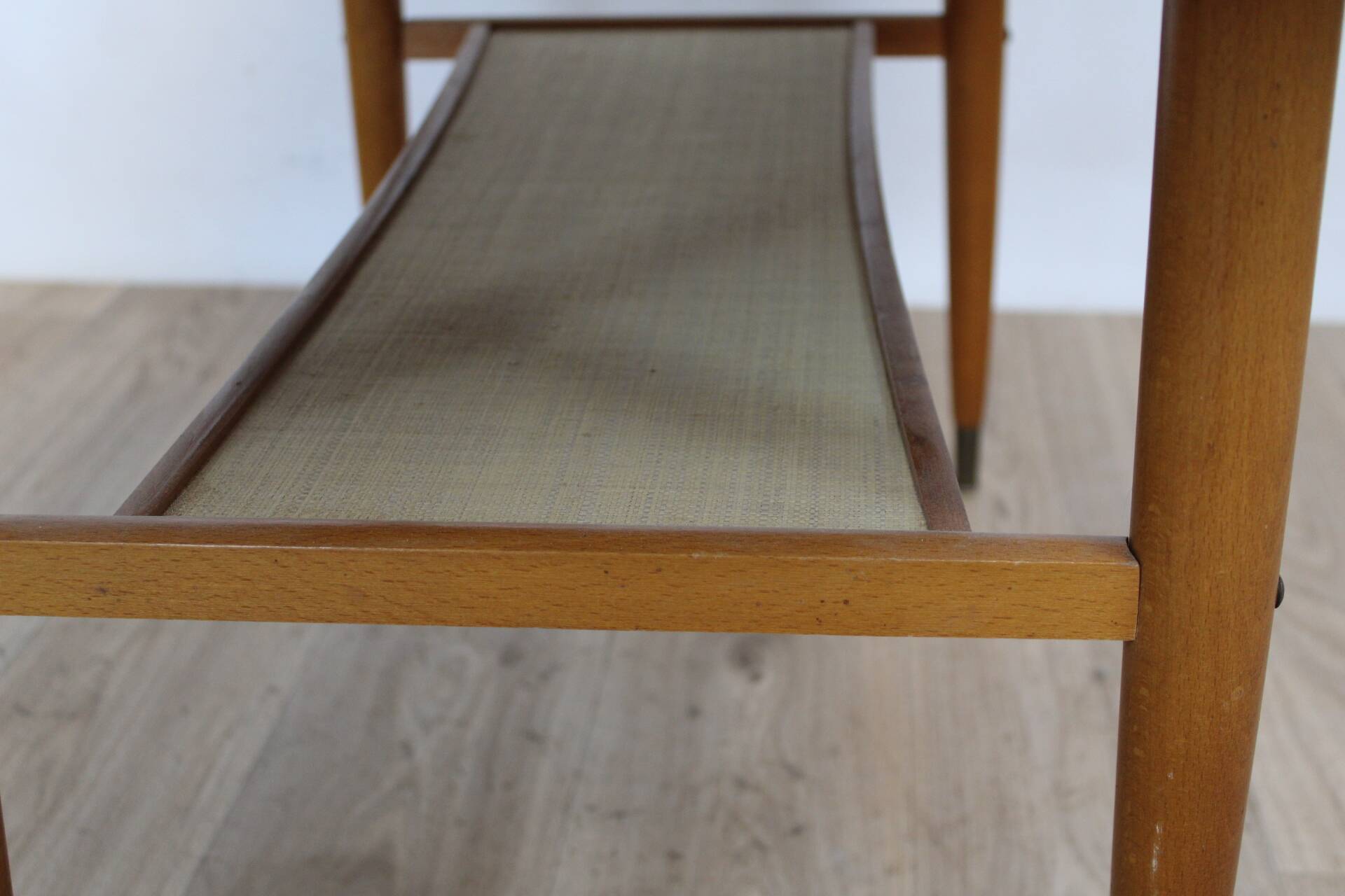 Table basse en teck vintage double plateau 1960 suede