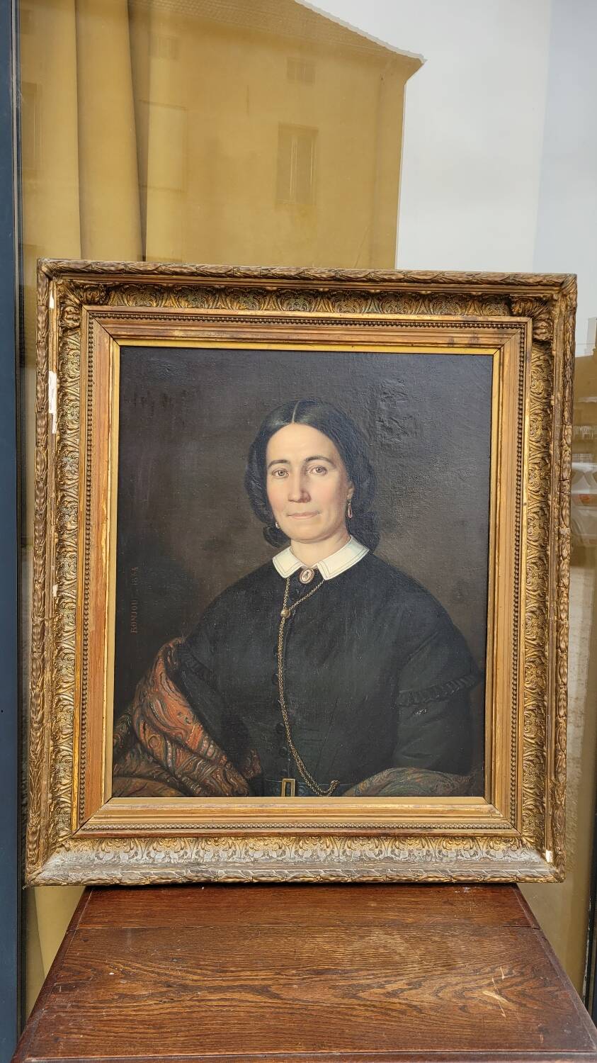 Oil on Canvas Portrait Painting of a Woman Framed 19th Century Signed