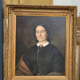 Tableau Portrait Huile sur Toile d'une Femme Encadré 19ème signé