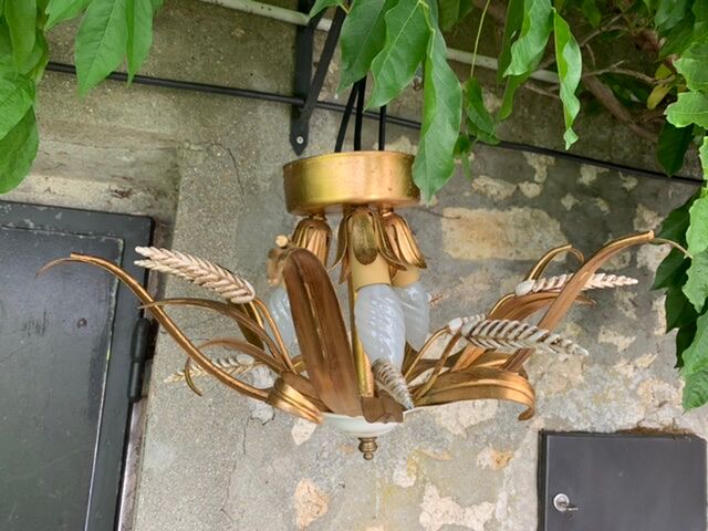 Ceiling light foliage and vintage gilded metal plant