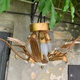 Ceiling light foliage and vintage gilded metal plant