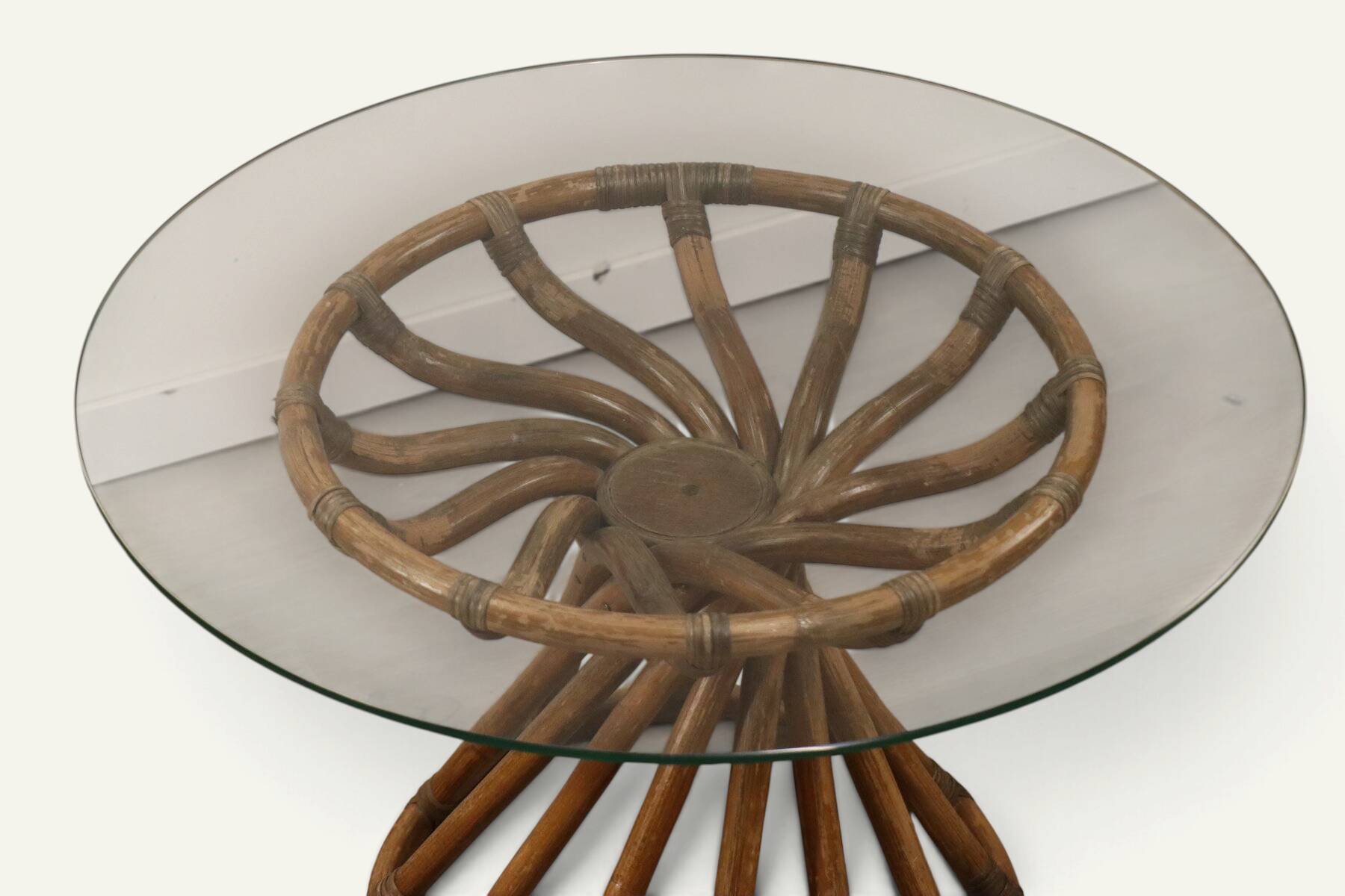 Bamboo and glass table by Bernard Govin – Eguizier edition, 1970