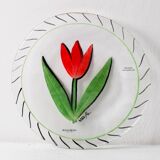 Assiette en verre vintage Kosta Boda, tulipe rouge par Ulrica Hydman Vallien