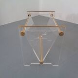 Italian acrylic glass and brass magazine rack, 1970s