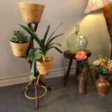 Vintage bamboo and rattan plant holder