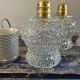 Set of three vintage pendant lamps in chiseled glass