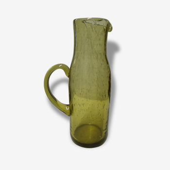 Pitcher jug vase in green glass bubble