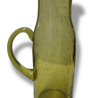Pichet carafe vase en verre vert bullé