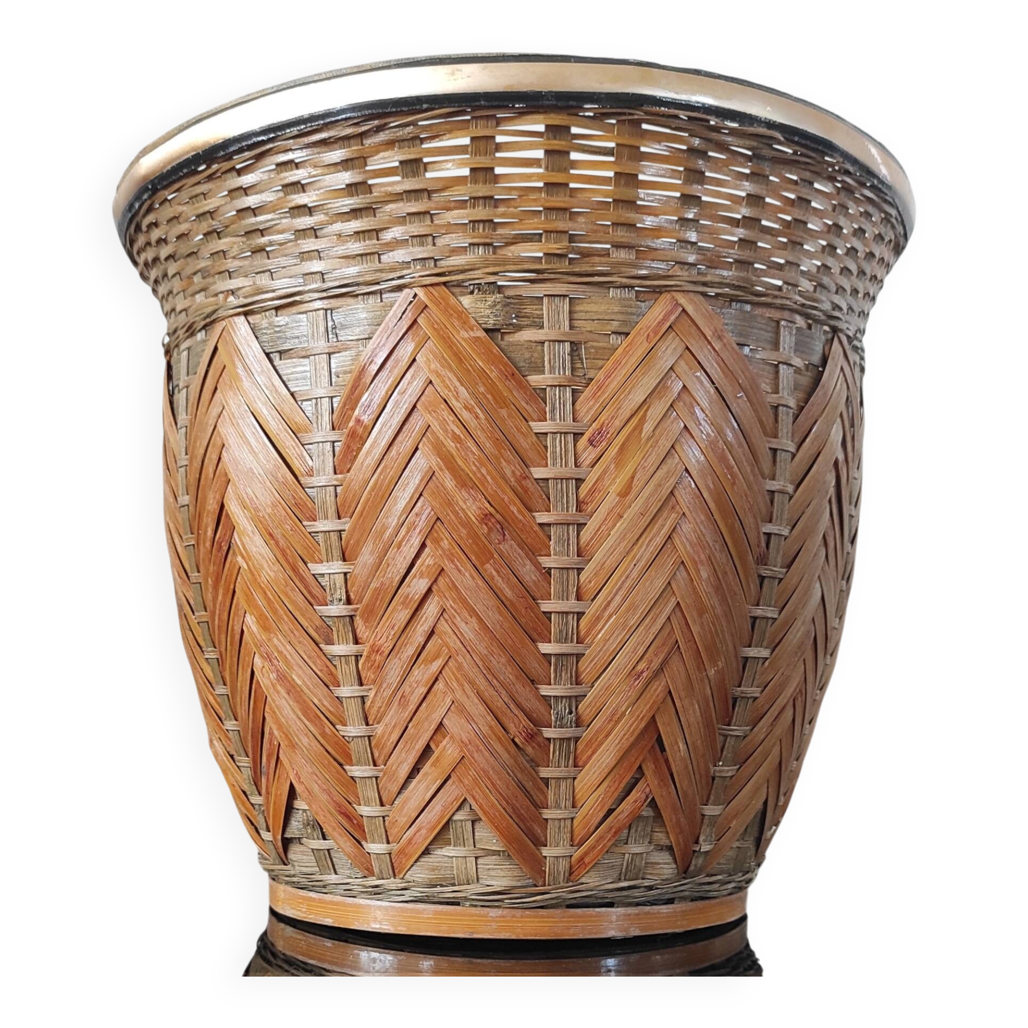Cache-pot vintage en rotin et bambou 