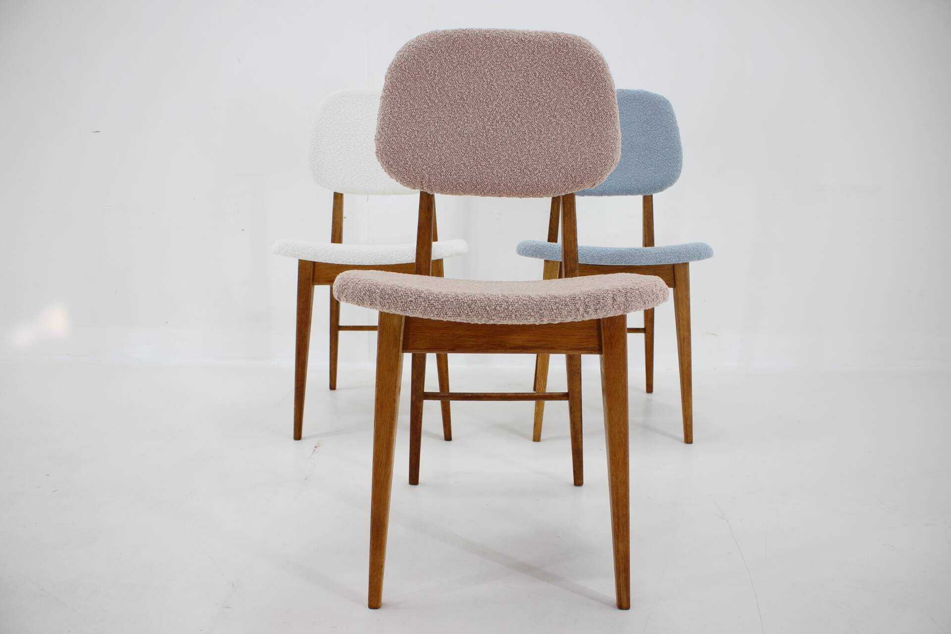 1960s Set of Three Oak Dining Chairs in Boucle, Czechoslovakia