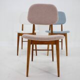 1960s Set of Three Oak Dining Chairs in Boucle, Czechoslovakia