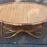 Rattan and wicker coffee table Italy 1960