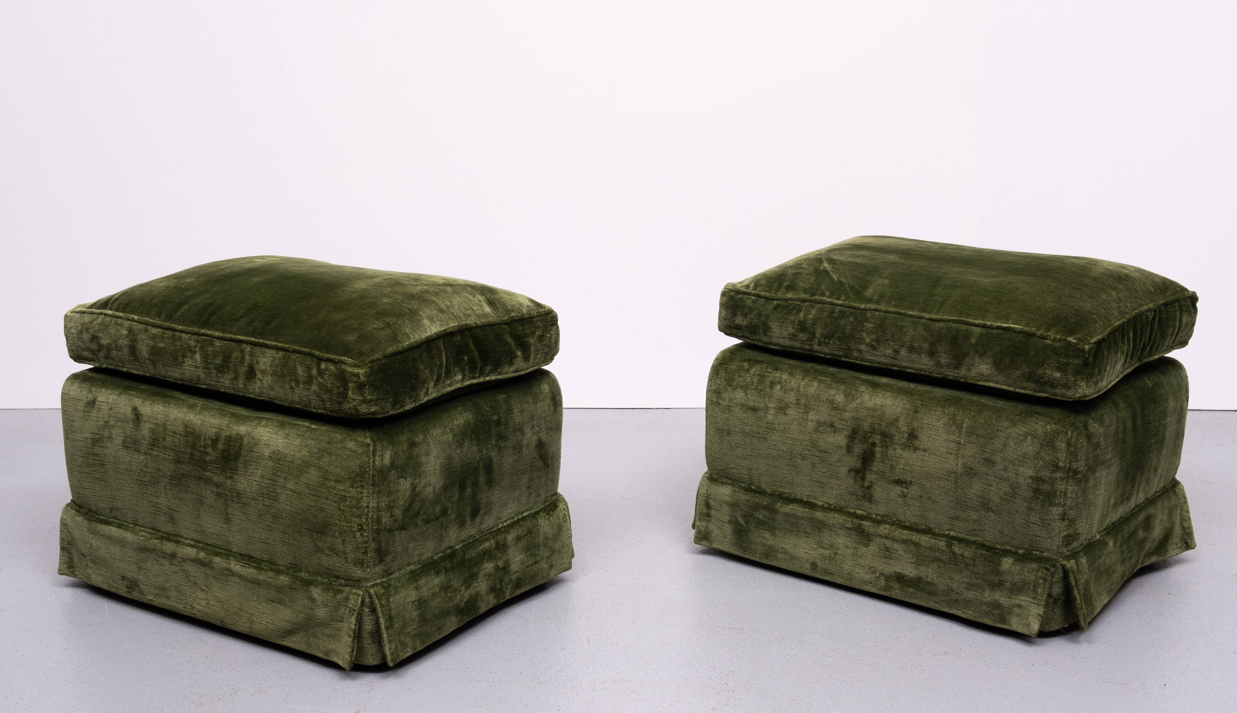Pair Green Velvet stools 1970s France