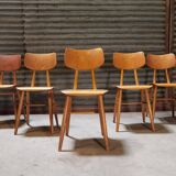 Set of 5 all-wood chairs published by Ton 1960