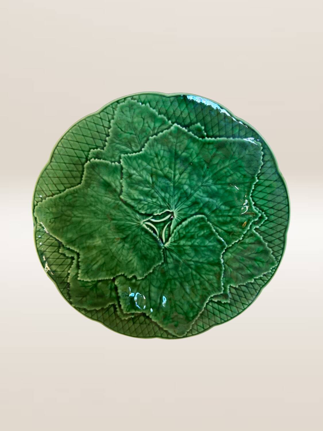 Set of 5 dessert plates in barbotine, vine leaf model Gien