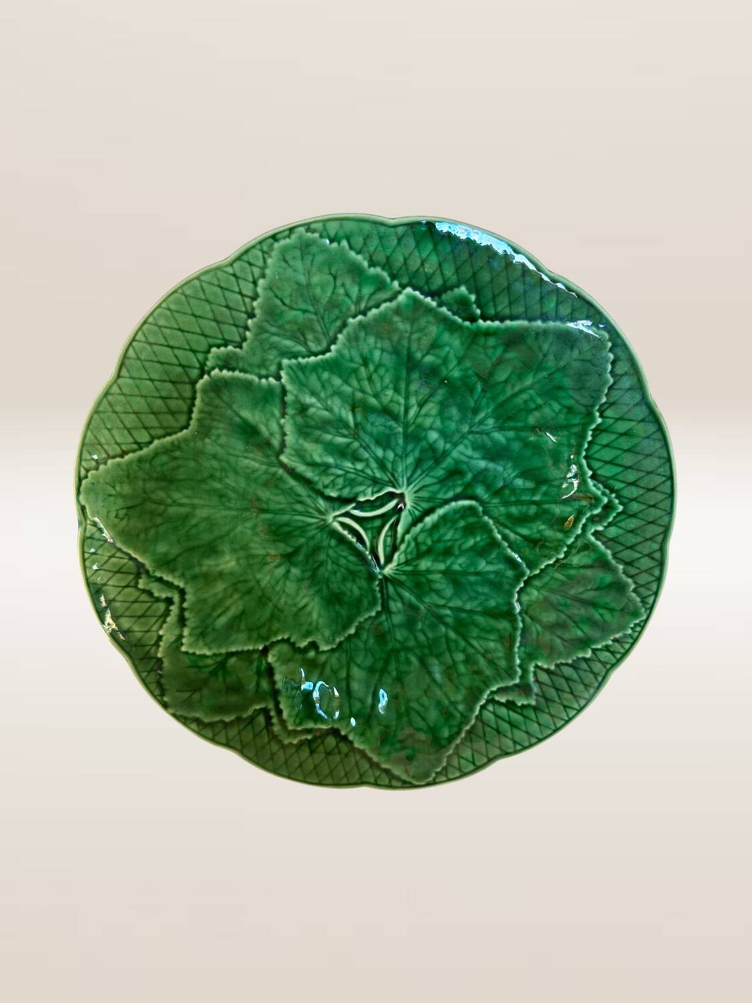 Set of 5 dessert plates in barbotine, vine leaf model Gien