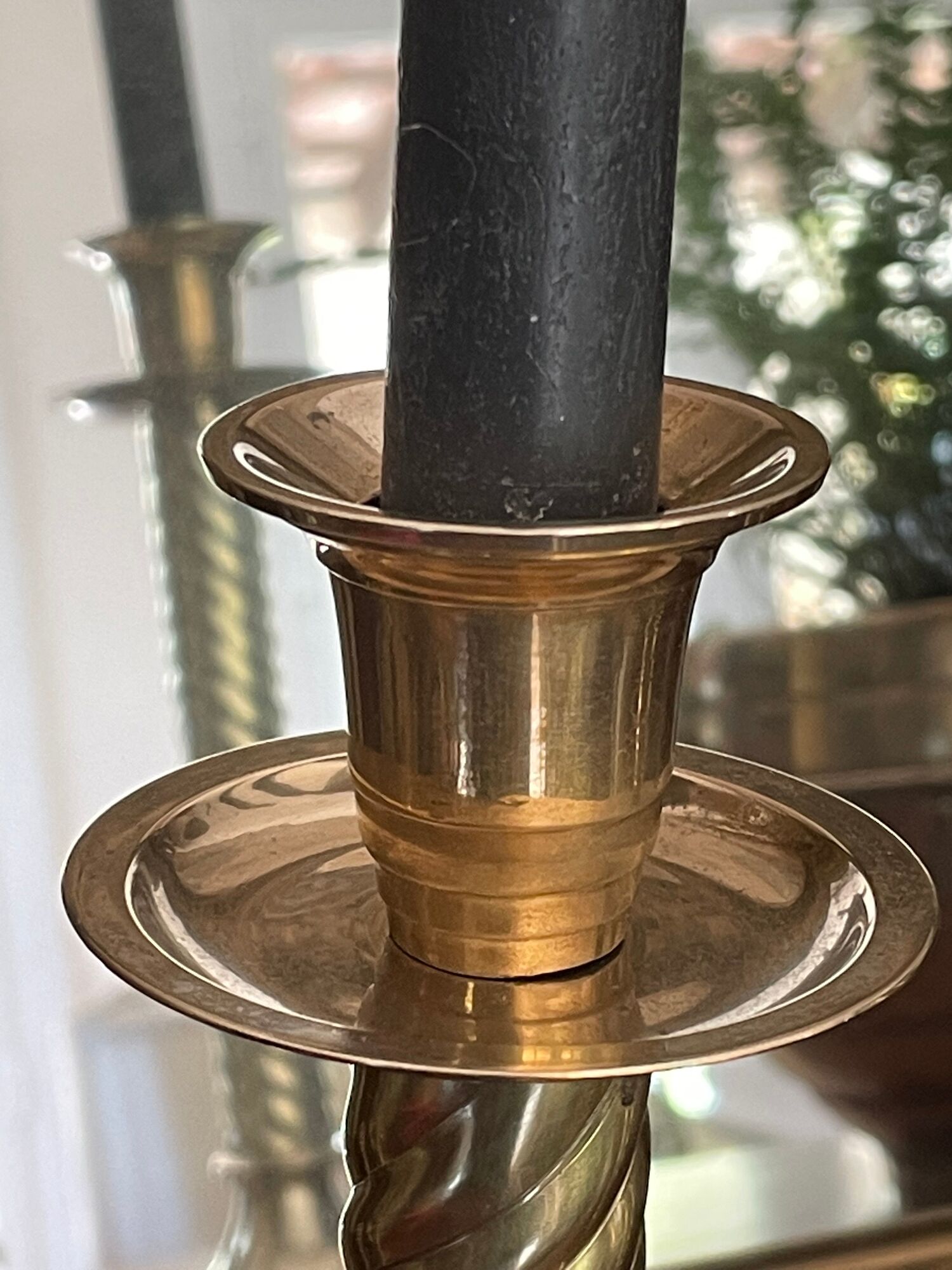 Pair of twisted brass column candle holders