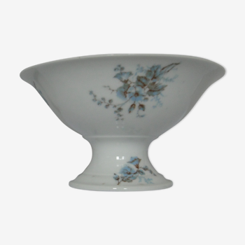 Coupe pied douche porcelaine dure A.Hache & Cie V France motif fleurs bleues