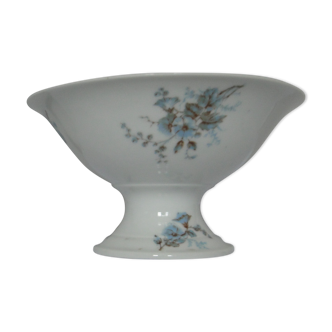 Coupe pied douche porcelaine dure A.Hache & Cie V France motif fleurs bleues