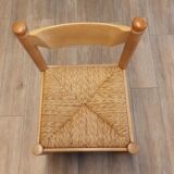 Ensemble de 4 chaises en bois et jonc, années 1970