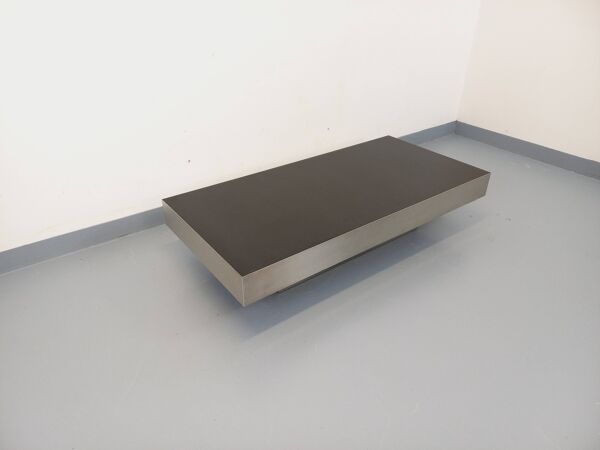 Table basse vintage Willy Rizzo en aluminium brossé et stratifié noir
