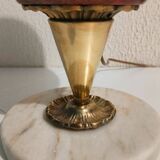 Lampe pied en marbre et globe effet marbré rose vintage 1970