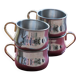 Stainless steel mugs x4, golden handle, vintage Italian craftsmanship.