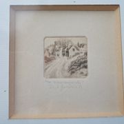 Miniature etching, bertheleme 1983: old village of lothay finistère bretagne 29 signed numbered