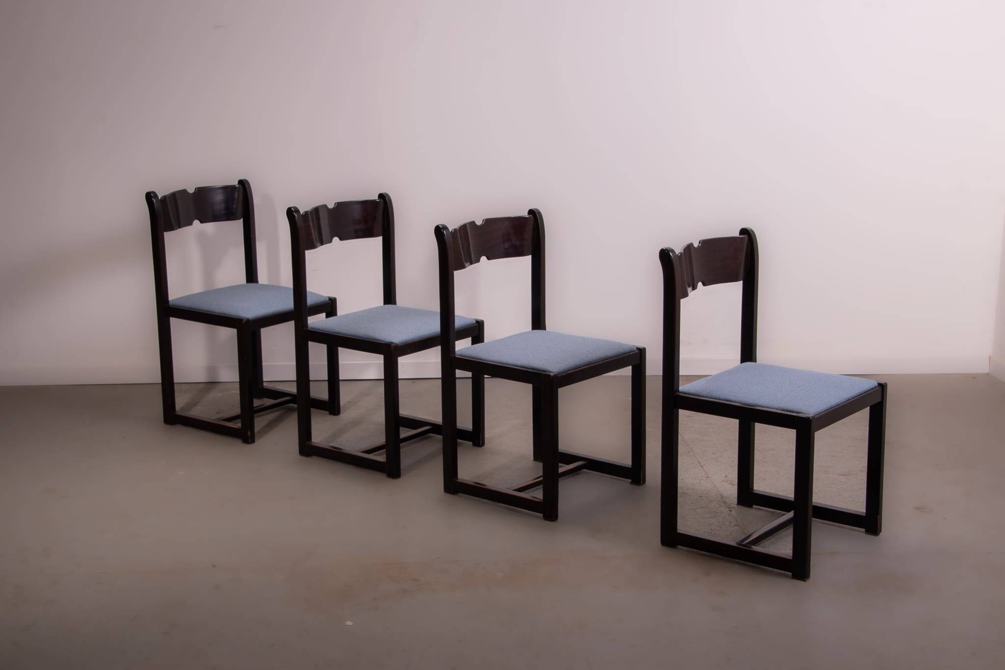 Italian beech and boucle dining chairs