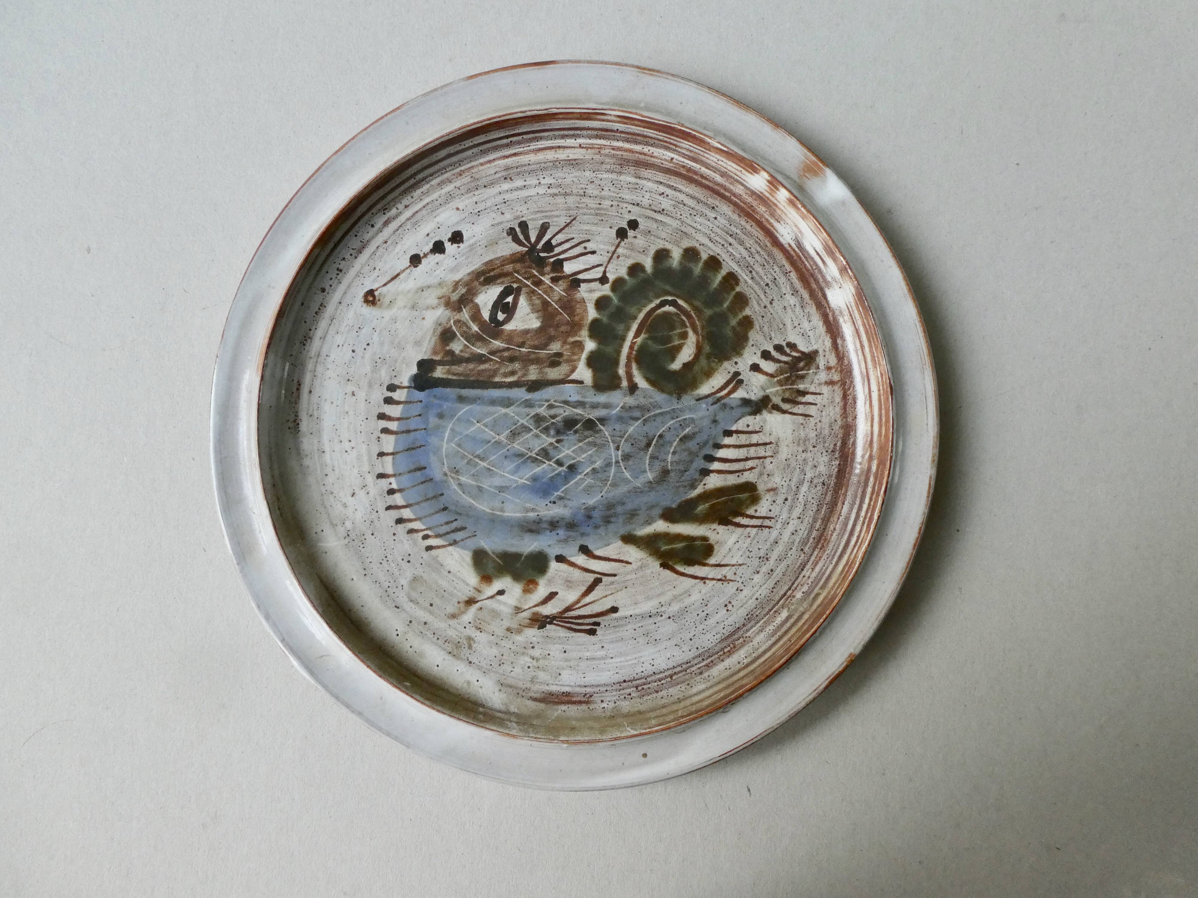 Ceramic plate by Michel Barbier, Vallauris, 50s