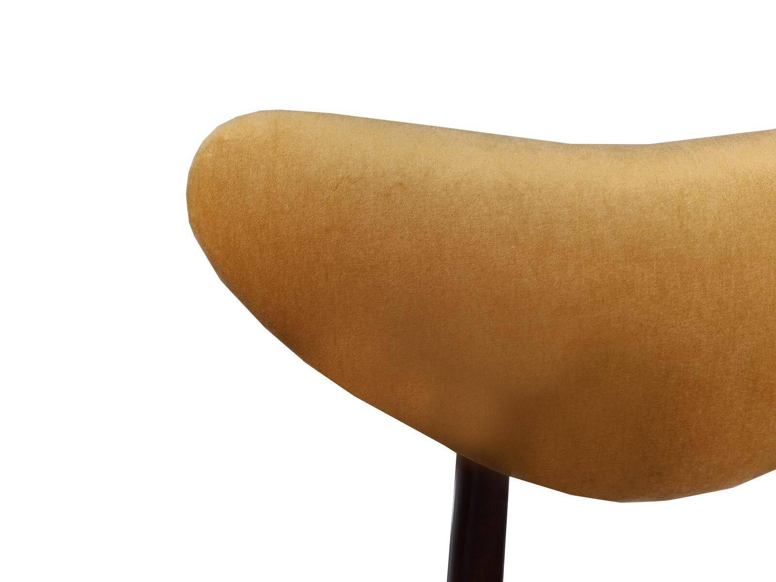 Yellow velvet heart-shaped chair, walnut wood, mid-century, Poland, 1960s.