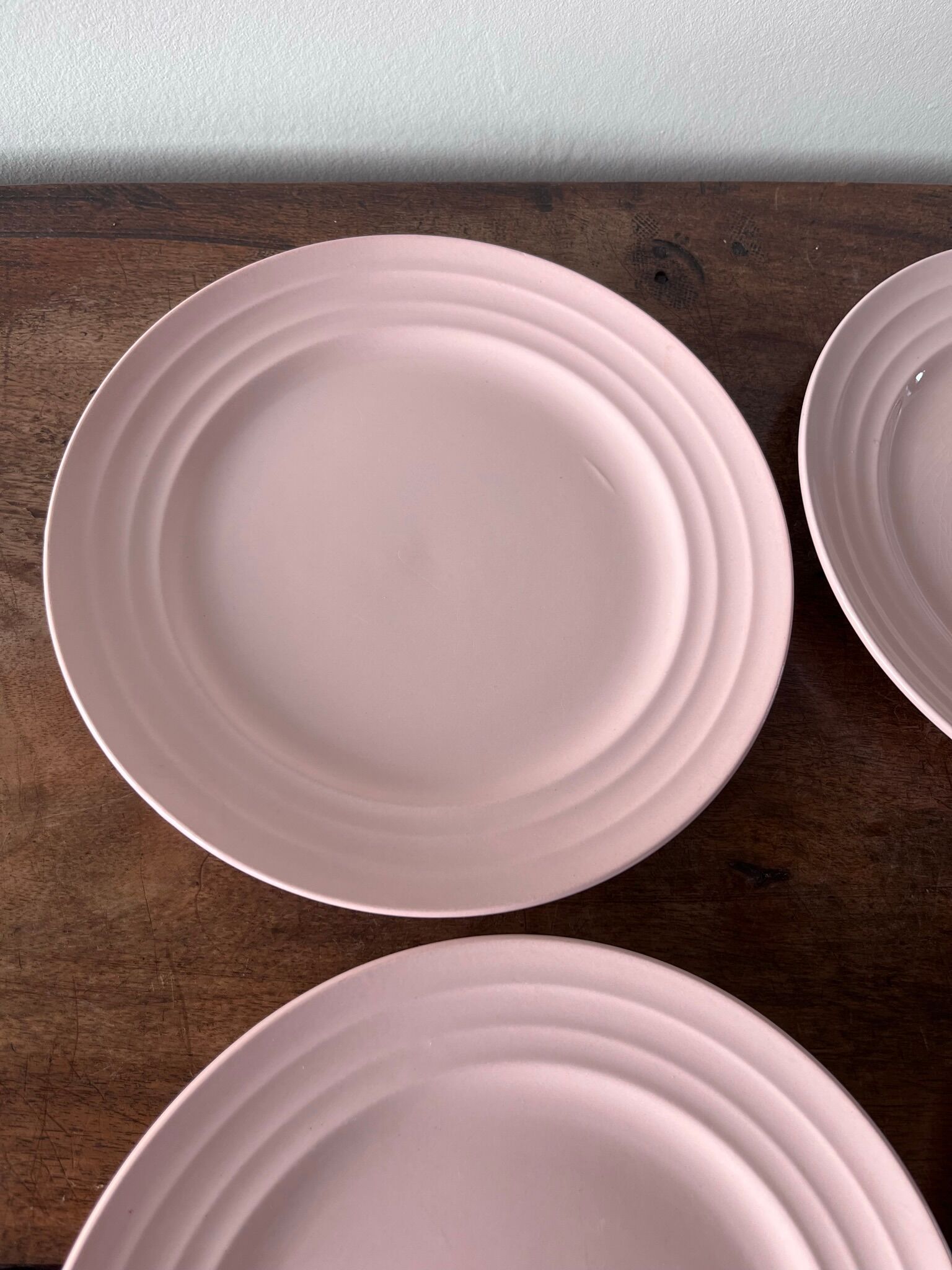 4 soft pink dessert plates Boch Frères - La Louvière BELGIUM.