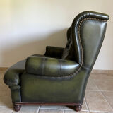 Classic English-style leather sofa with footrest