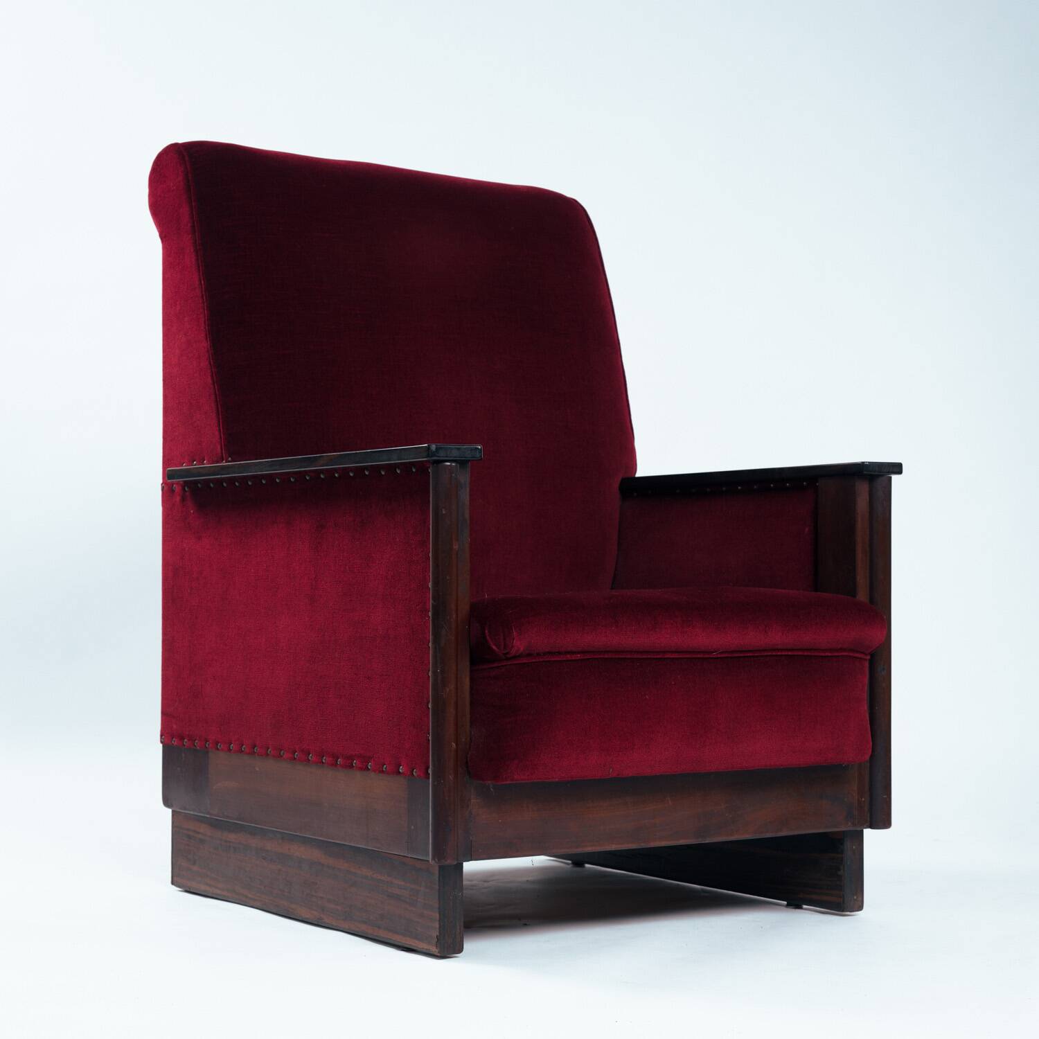 2 red velvet Amsterdam School Art Deco chairs, The Netherlands, 1930s