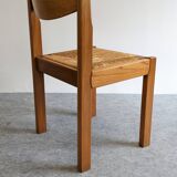Set of 6 Maison Regain straw chairs in solid elm, 1970s-1980s