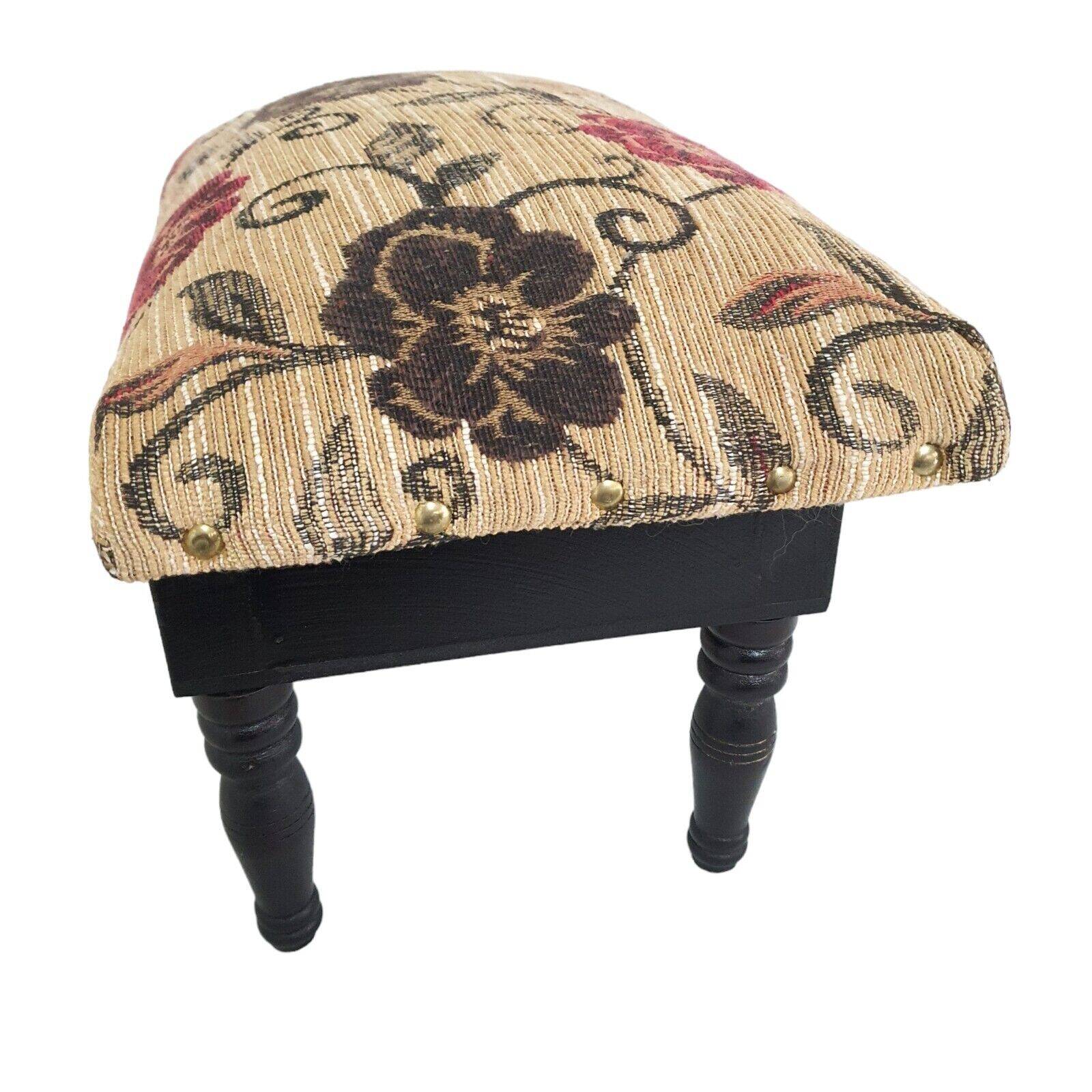 Foot Rest Stool Upholstered Floral Velvet Fabric With Drawer Vintage Deco