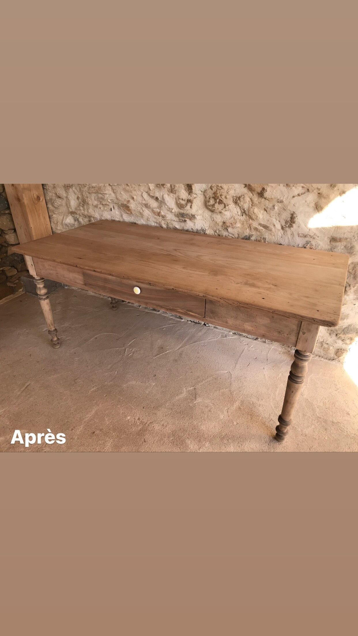 Old farm table turned feet