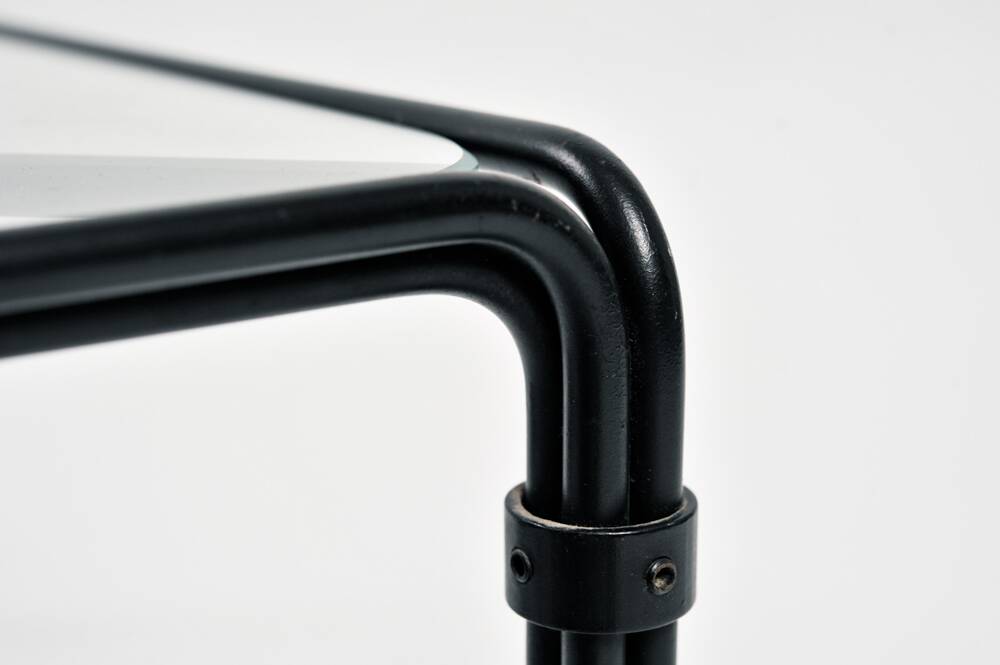 Black modernist design lounge set by Jan van Opzeeland in leather and steel bar, Netherlands, 1980s