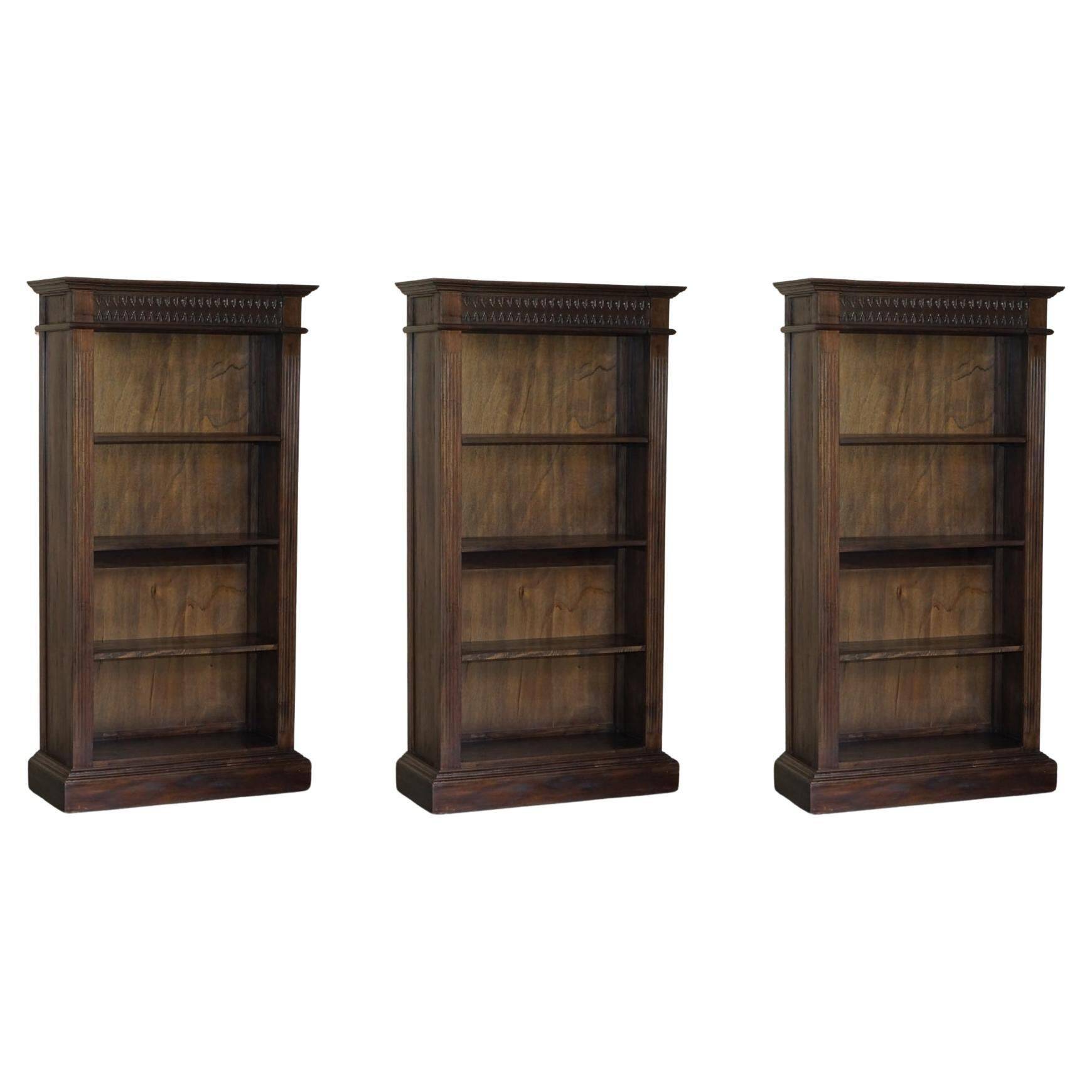 X3 vintage open libraries carved in Jacobean style