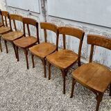 Série Lot de 7 anciennes chaises bistrot en bois