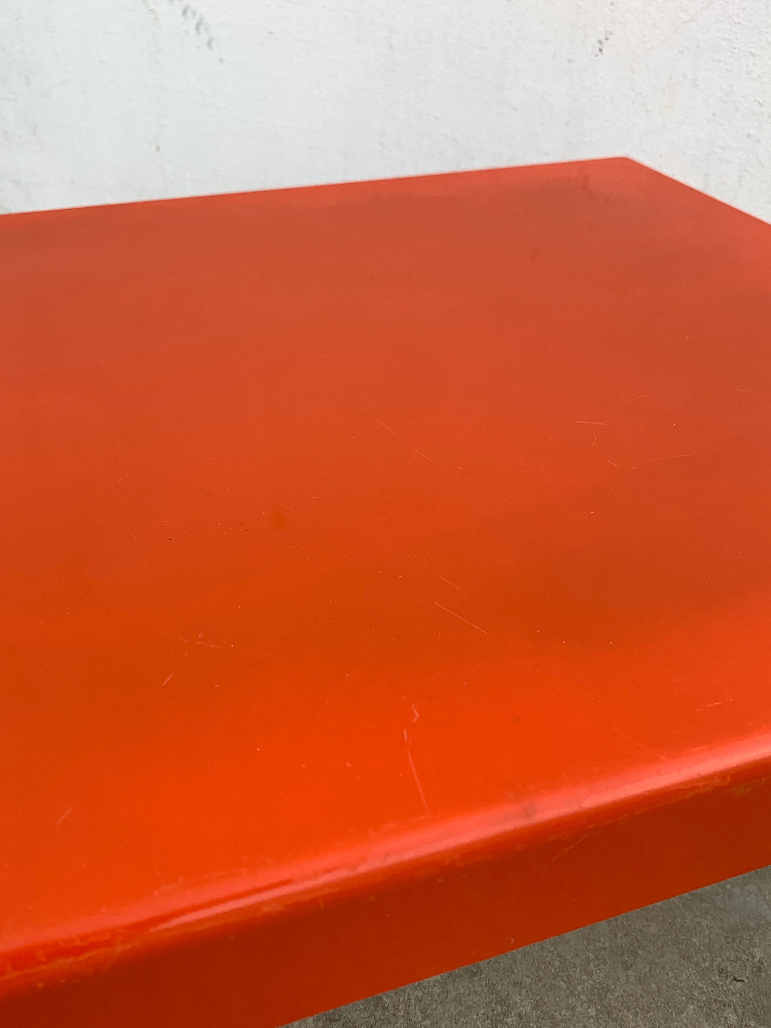 Square orange fiberglass coffee table