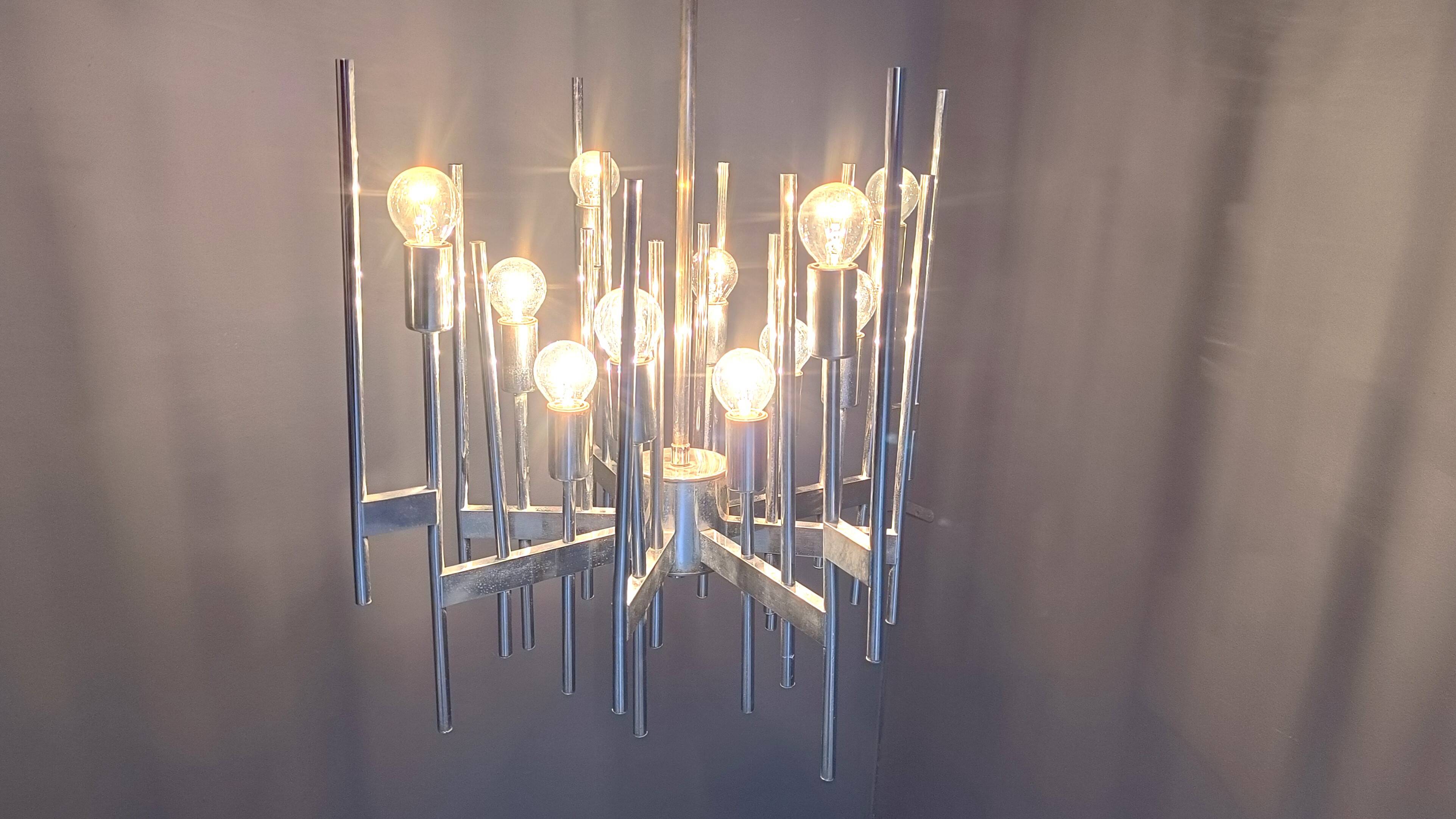 Vintage Sciolari chrome chandelier, 1970s