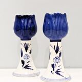 2 vintage '80 candlesticks in the shape of a tulip. Delft. In perfect condition.