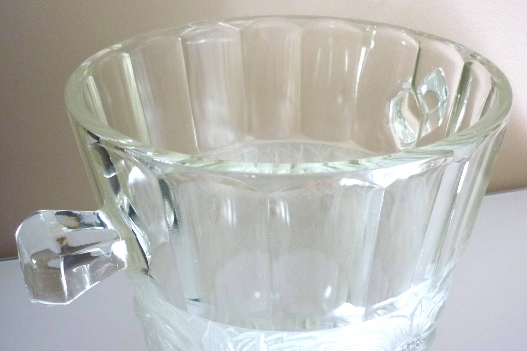 Champagne bucket, Art Deco style and period, thick, molded, frosted crystal